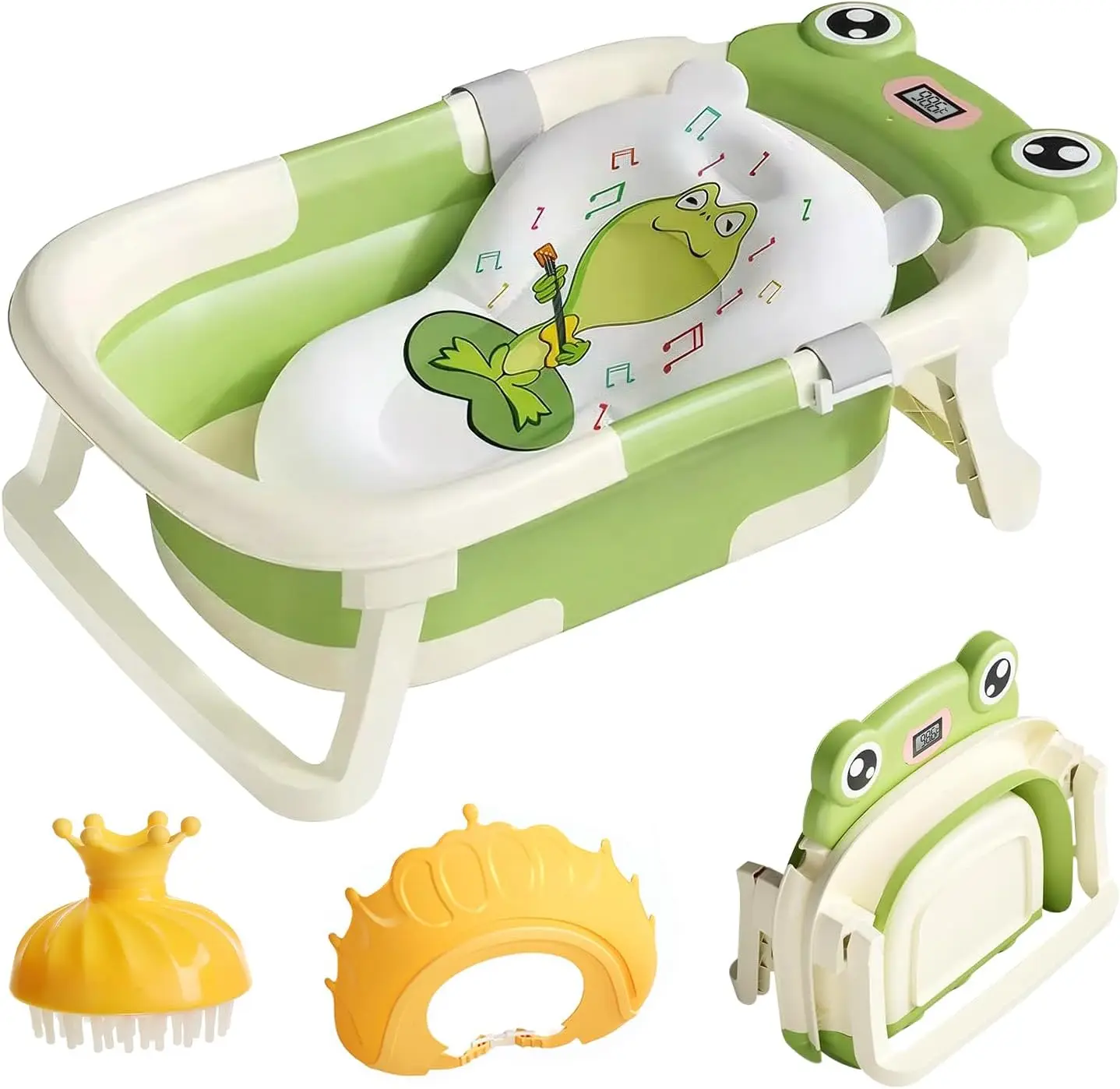 Foldable Baby Bath Tub with Cushion and Thermometer