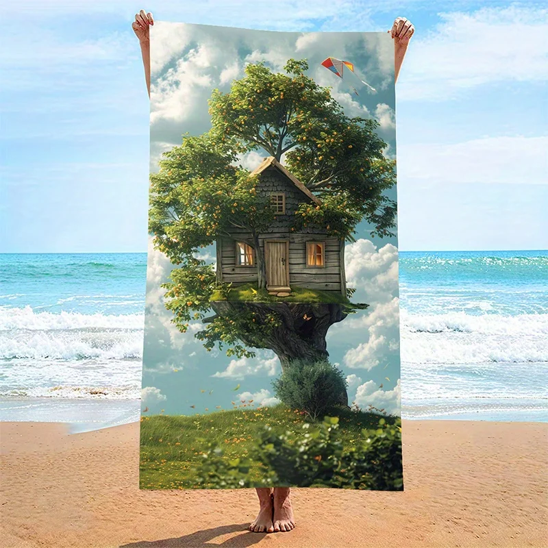 

Beach Towel Tree House Pattern Sun Protection Windproof Suitable For Swimming Pool Camping Travel Blanket