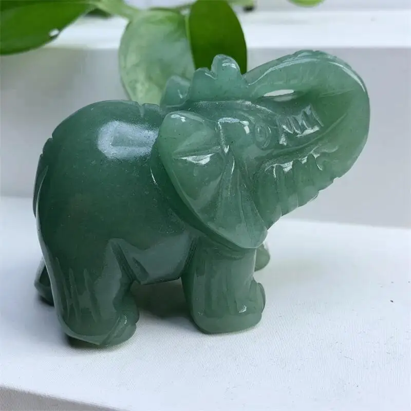 8CM Natural Green Aventurine Crystal Stone Elephant Hand Carved Animal Figurine Energy Crafts Home Decoration As Gift 1pcs