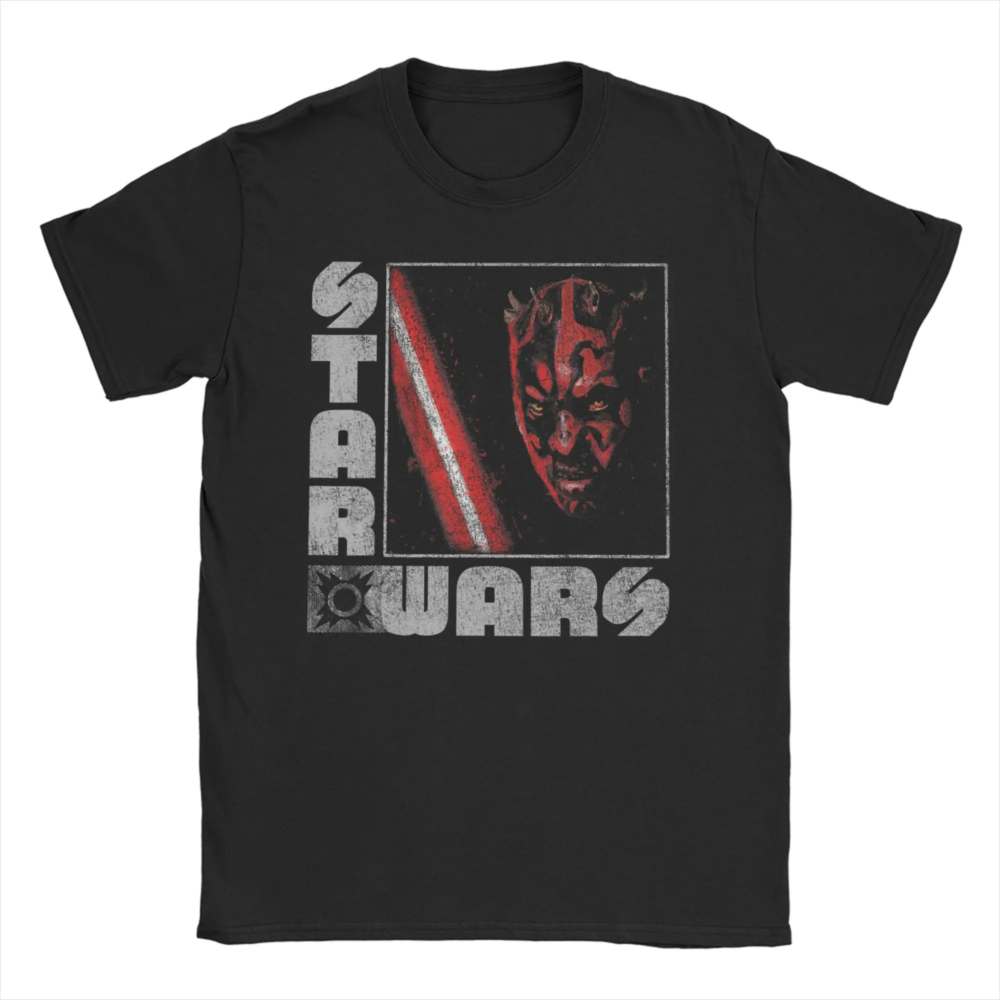Camiseta incrível Darth Maul Distressed Square Portrait para homens e mulheres, gola redonda, camiseta de algodão, manga curta, roupas plus size