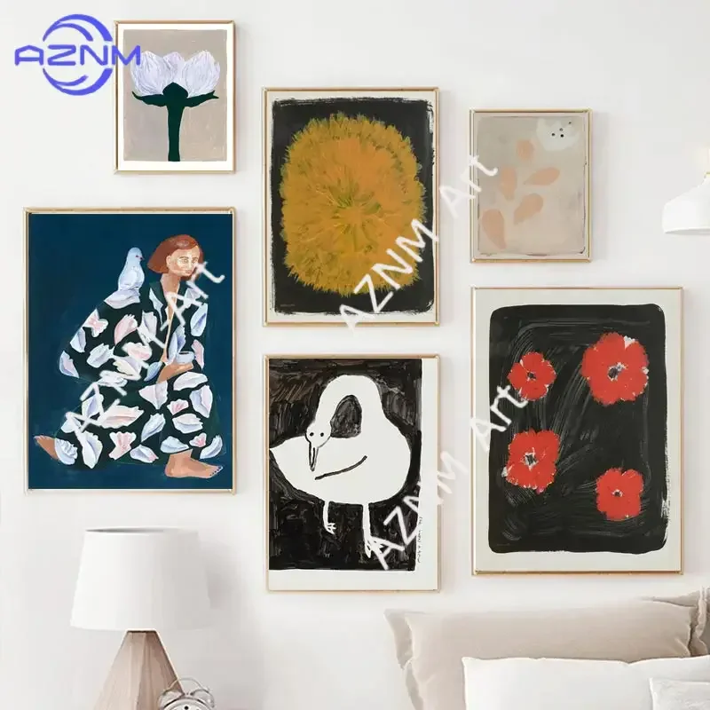Nordische Poster und Drucke, Fine Little Day, Schwan, Blumen, Bäume, Frau, Wandkunst, Leinwandgemälde für Zuhause, Bild, Schlafzimmer, Dekoration