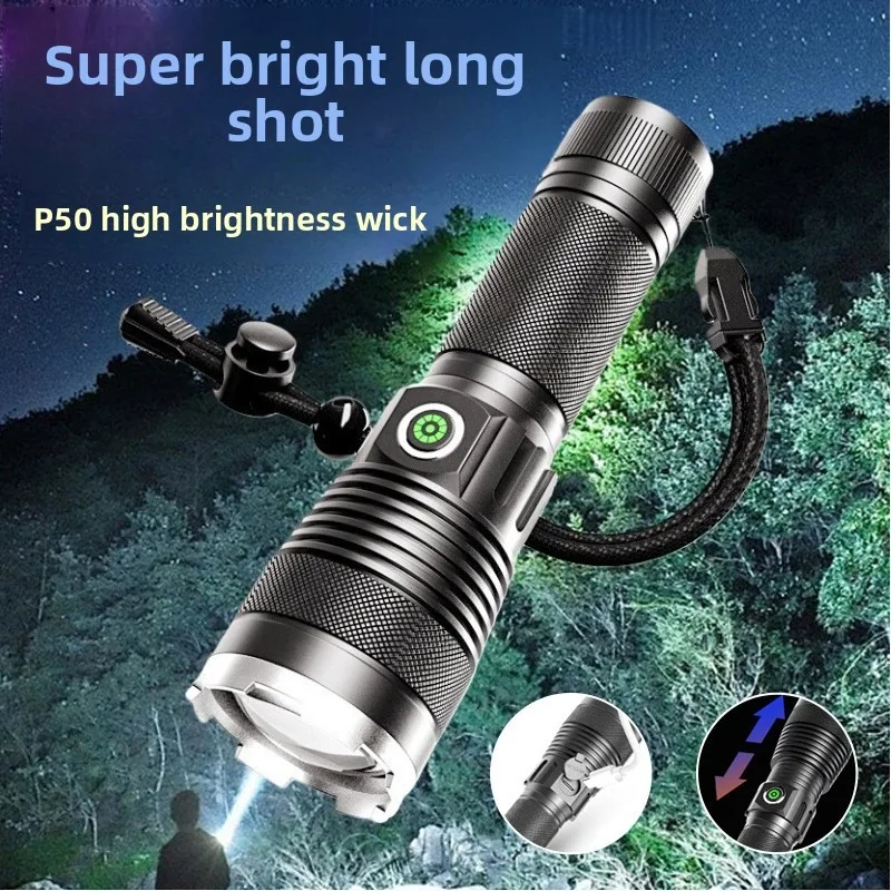 

P50 Zoomable Flashlight - 5000LM Super Bright, Large Capacity Rechargeable, Long-Lasting for Camping, Hiking & Emergency