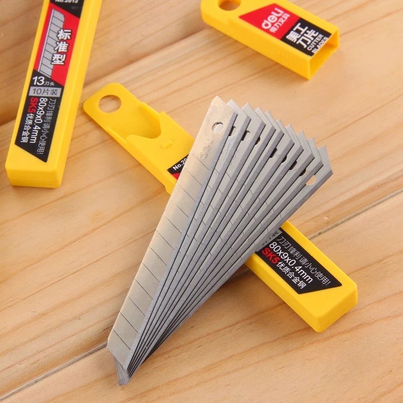 Juego de cuchillas de cuchillo Deli Metal SK5, 10 hojas/1 caja, 9/18mm, suministros escolares para el hogar, arte, artesanía, corte de papel, herramienta cortadora de cuchillos