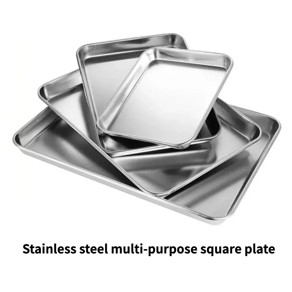 304 Stainless Steel Dental Square Tray, Iodine-Proof Thickened Autoclavable Instrument Tray for Dental Clinic Lab Medical Use