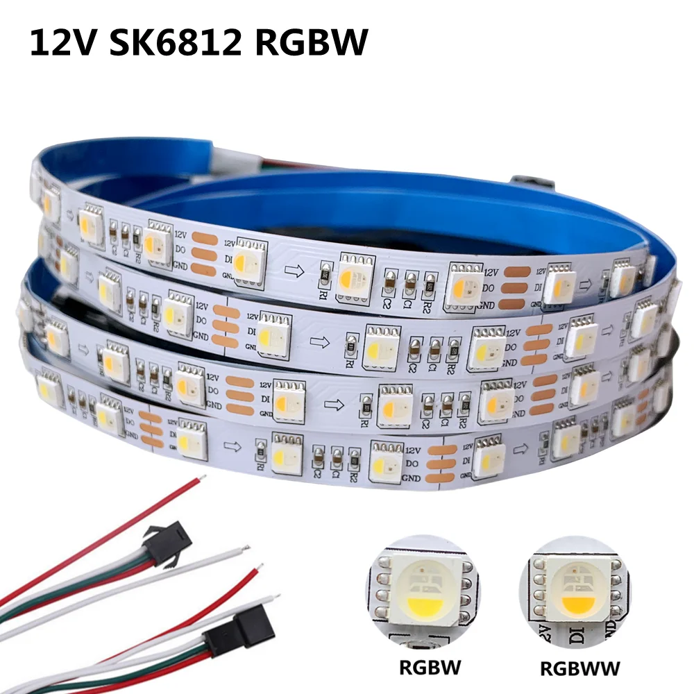 

12V SK6812 RGBW RGBWW LED Strip SMD 5050 4 IN 1 Similar WS2812B IC Programmable Addressable Smart Pixel Tape Light 5M 60LEDs/M