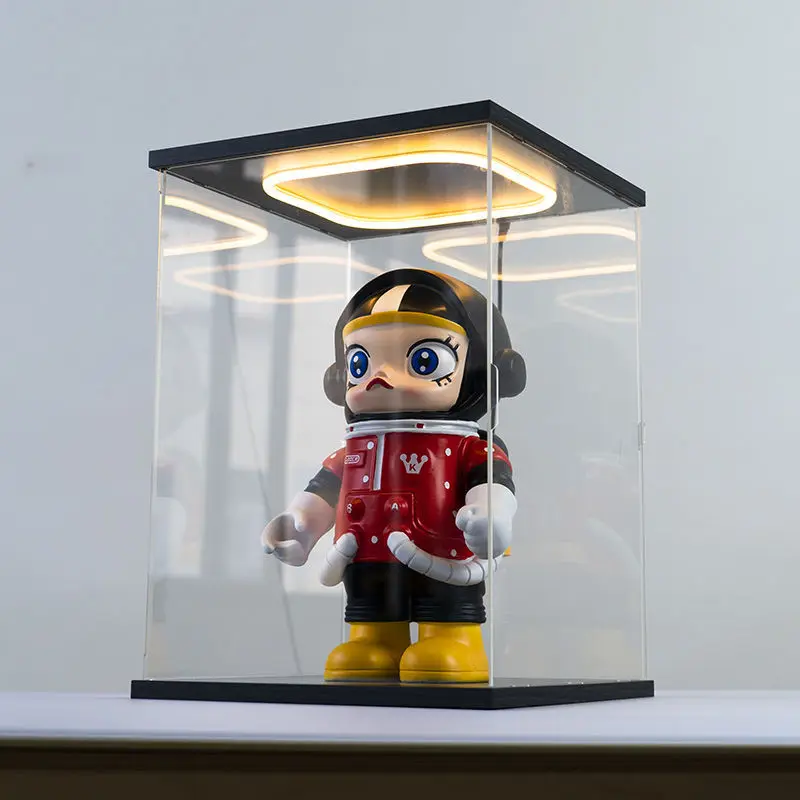 

3D Ring LED Light Acrylic Display Case with Door for Collections, Assemble Dustpdoof Storage Box for Action Figure and Car Model