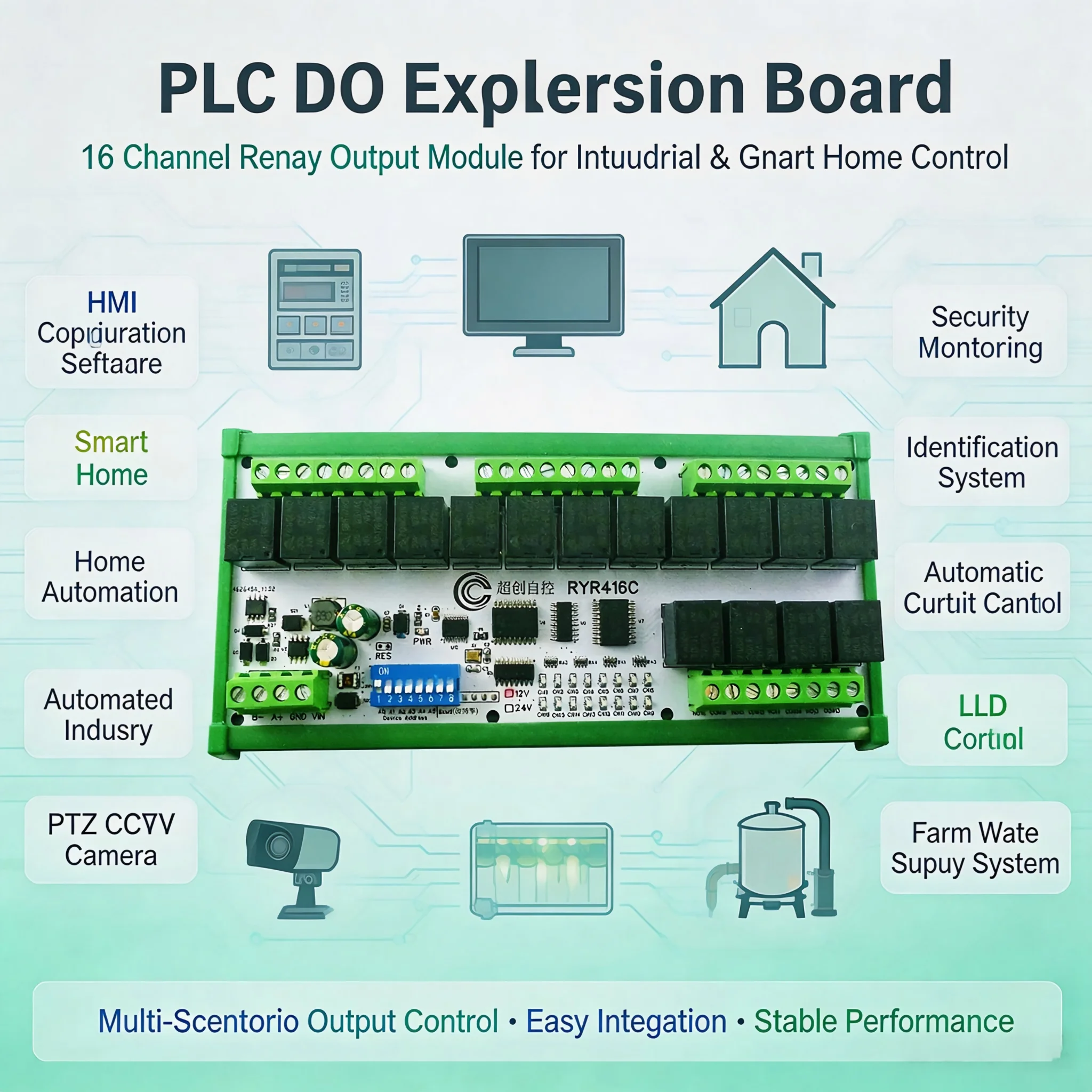 16CH Smart Relay Module 12V 24V DC RS485 Modbus TCP PLC Controller Self Locking Interlock Delay Timer HMI Expansion IO Board