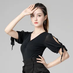 Latin Dance Top Women's New Shirt Lace Mesh Fashion Ballroom Dance Clothing National Standard Modern Performance Dance Practice