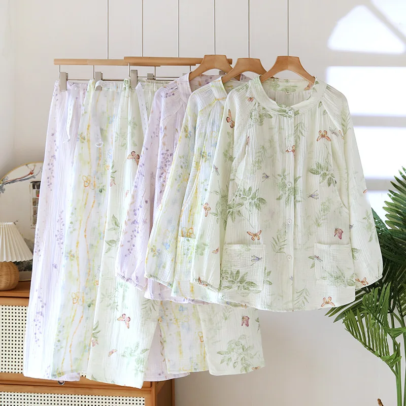 Floral Maternity Pyjamas Autumn Long Sleeve Feeding Nightie For Pregnant Women New Pure Cotton Breastfeeding Sleepwear