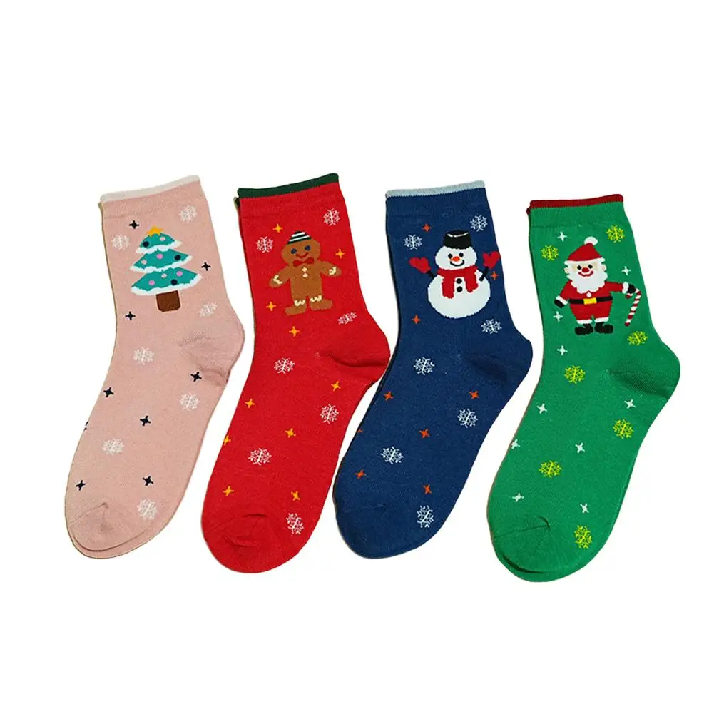4 pares de calcetines de Navidad Año Nuevo divertido copo de nieve cerveza Santa Claus alce nieve algodón calcetines felices hombres dibujos animados mujeres calcetín