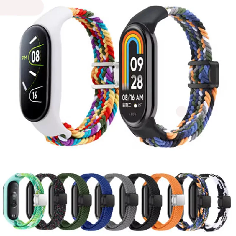 

Nylon Strap For Xiaomi Mi Band 3/4/5/6/7/8 Magnetic Braided Watchband Wristband SmartWatch Adjustable Sport Replacement Bracelet
