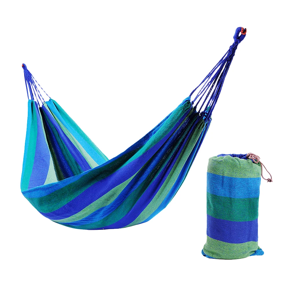 

1 Set Double Camping Hammock Rainbow Striped Canvas Portable Widen Hammock For Hiking Fishing Garden Travel Outdoor Furniture
