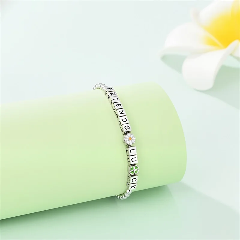 925 فضة التصميم الأصلي 17-20 سنتيمتر محظوظ صديق أربع أوراق البرسيم النساء سوار DIY بها بنفسك مجوهرات رائعة هدايا 2025 جديد في