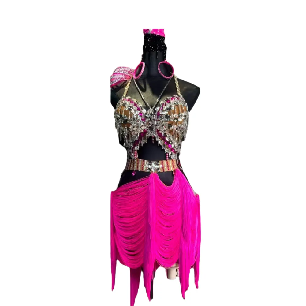 

Латинская танцовщица для взрослых и детей, элитное индивидуальное красочное полуюбка с кисточками ярких цветов, танго, самба, AB, платье для выступлений с камнями