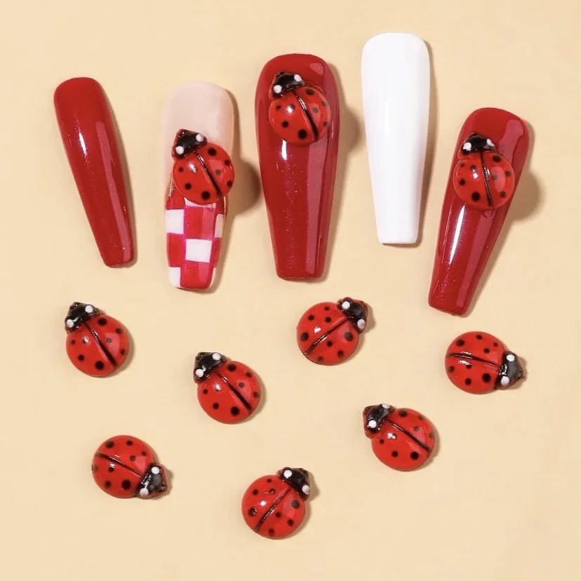 20pcs Cute Cartoon Ladybug Nail Charms Coloful Animals Flatback Rhinestones For Nails Art Decorations DIY Manicure Accessories