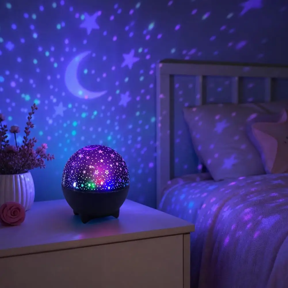 LED Night Lights Starry Sky Moon Projector Light USB Plug 7 Modes Colorful Strobe Light for Kids Room Party Galaxy Decor Gift