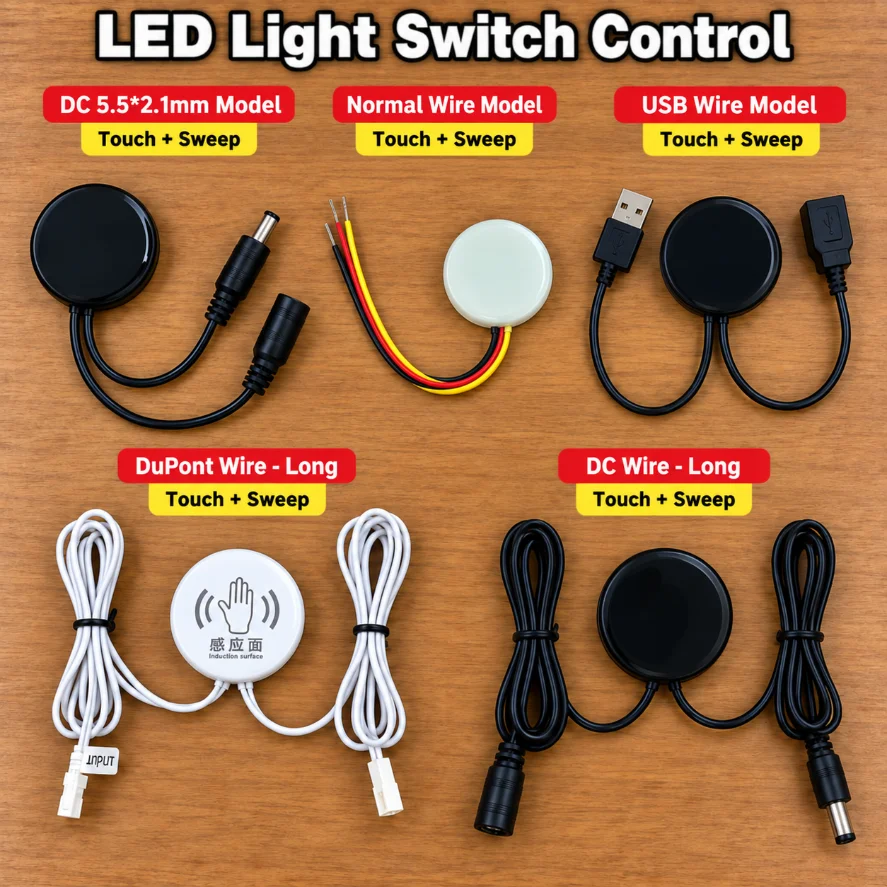 12-24V Touch & Sweep Hand Wave Sensor Switch USB Dupont Wire LED Light Controller for Cabinet Wardrobe LED Strip Lamp Control
