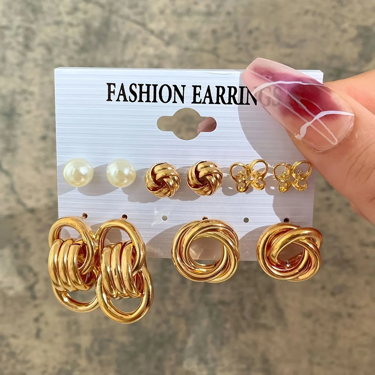 Punk Geometry Metal Pendant Drop Earrings Fashion Imitation Pearl Twisted Round Earrings Set Women\'s Vintage Party Jewelry