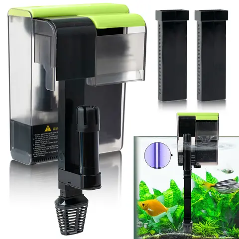 Aquarium Hang On Filter with UV Light Quiet Waterfall Filter with Activated Carbon Sponge Extension Hose for Fish Tank
