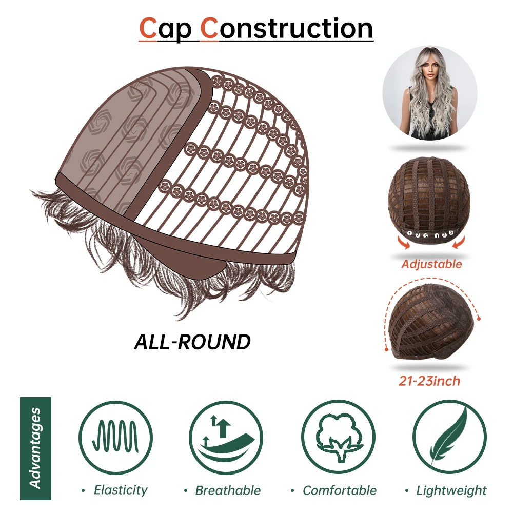 Long Curly Wavy Gray Ash Brown Blonde Ombre Synthetic Wigs with Bangs Cosplay Natural Hair Wig for Women Afro Heat Resistant Use