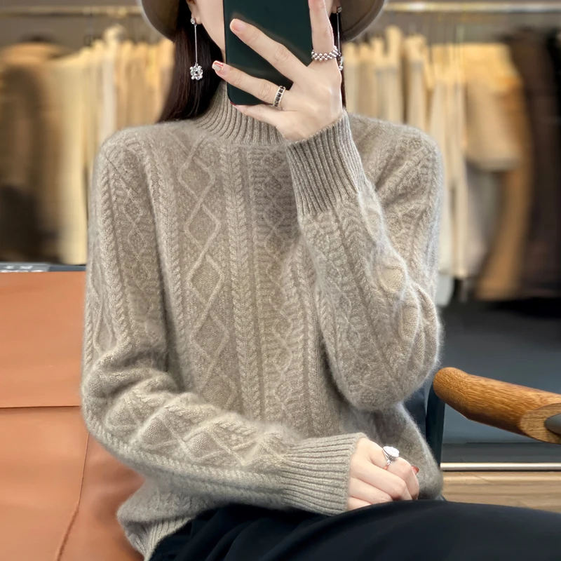 Autumn and winter new women's high-neck cashmere wool sweater loose knit pullover women's casual warm base pullover sweater