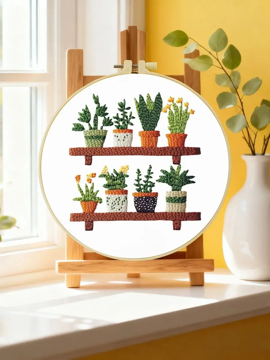 1 Stück 20X20CM/15X15CM 7,87/6,3 Zoll Topfpflanzen-Stickerei-Starter-Kit DIY-Kit DIY-Stickerei-Set Handarbeiten Nadelkunst – Detail 6