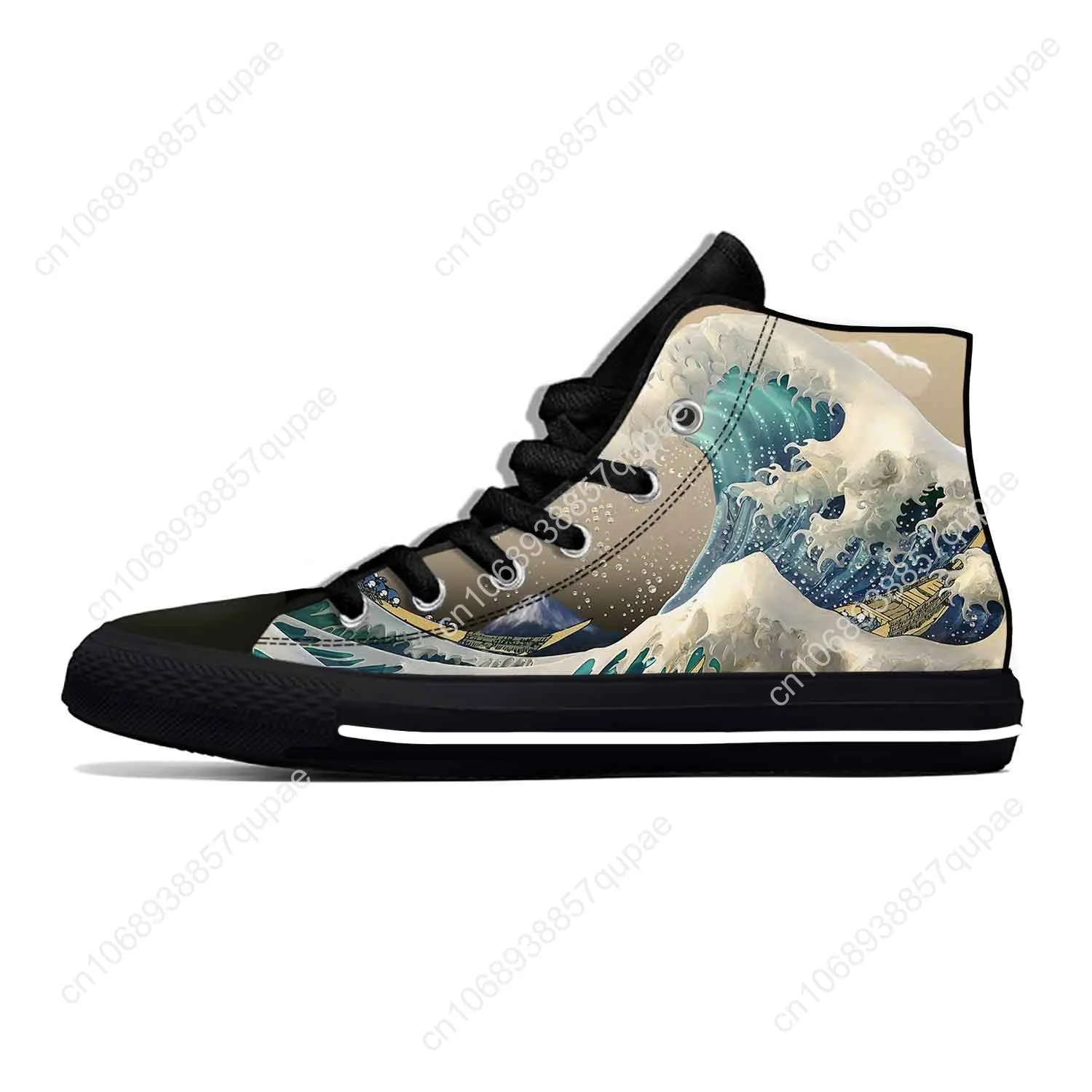 Japanese Anime Cartoon Great Wave Off Kanagawa Casual Cloth Shoes High Top Lightweight Breathable 3D Print Men Women Sneakers