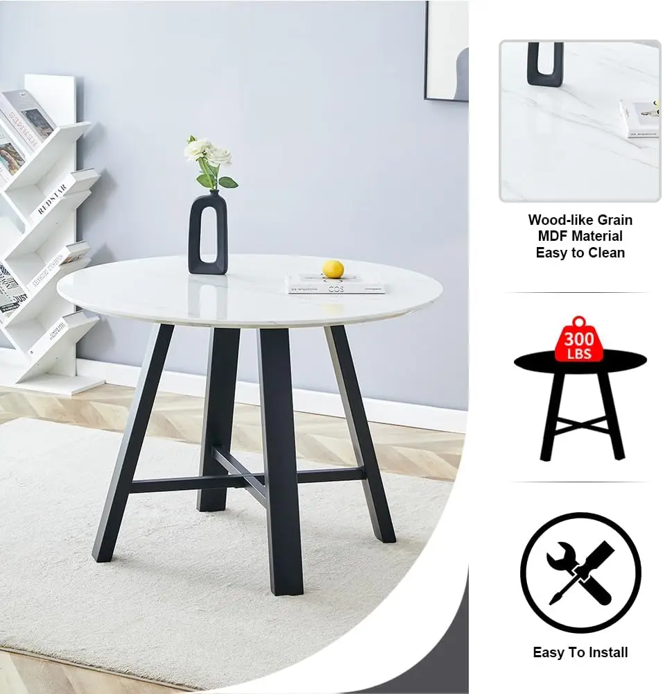 Round Dining Table Set For 4, Modern Kitchen Dining Table Chairs Set For 4, 42 Inch Small Round White Dining Table Set & 4