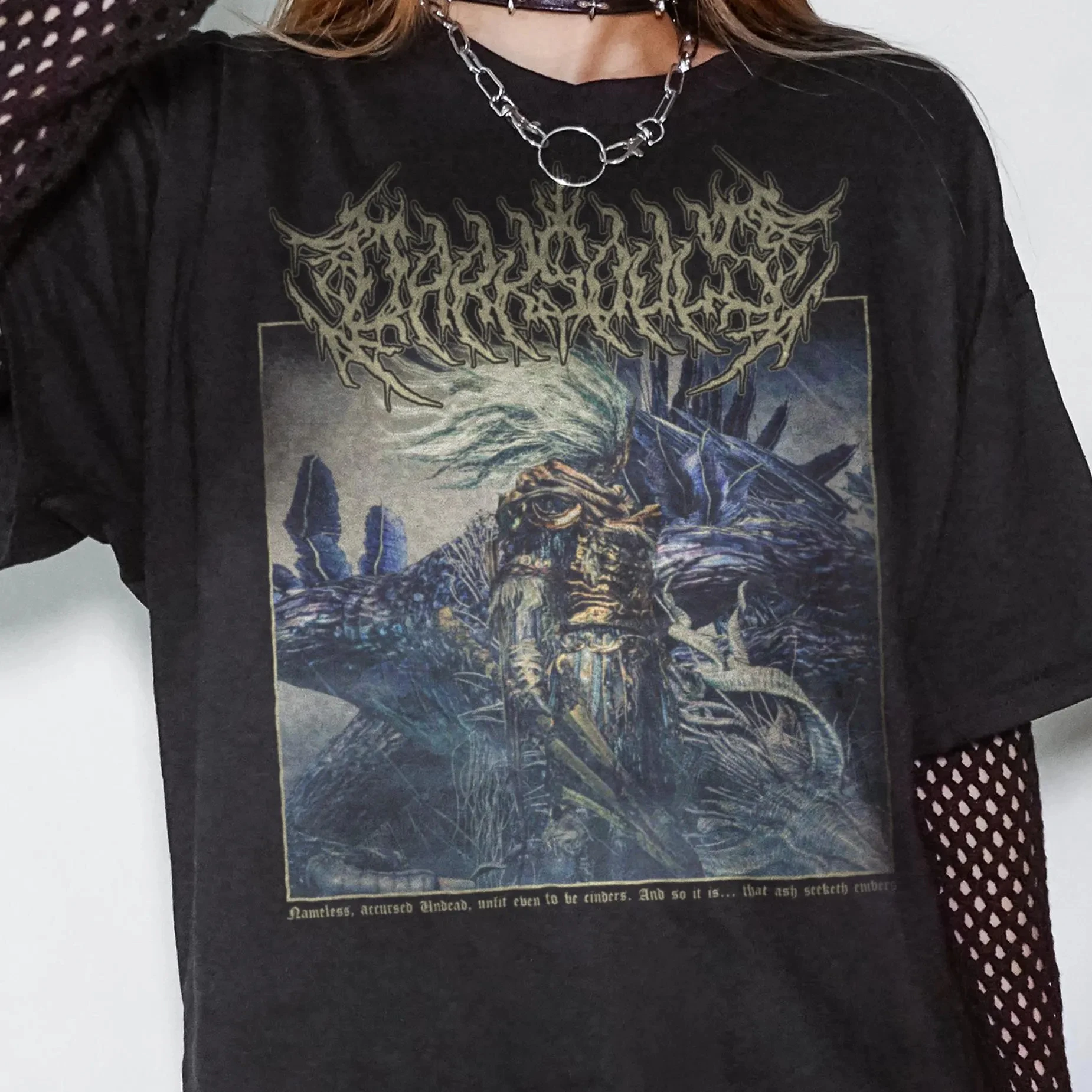Unisex Dark Souls Nameless King T‑Shirt Vintage Metal Game Character Print Short Sleeve Tee Casual Streetwear Gamer Fans Gift
