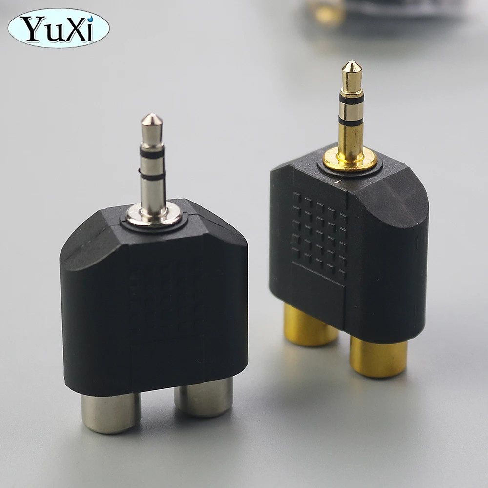 2Pcs 3.5 mm Male to Dual 2 RCA Female Audio Video Adapter Connection Lotus Three Split RCA RF Connector AV Repair Parts