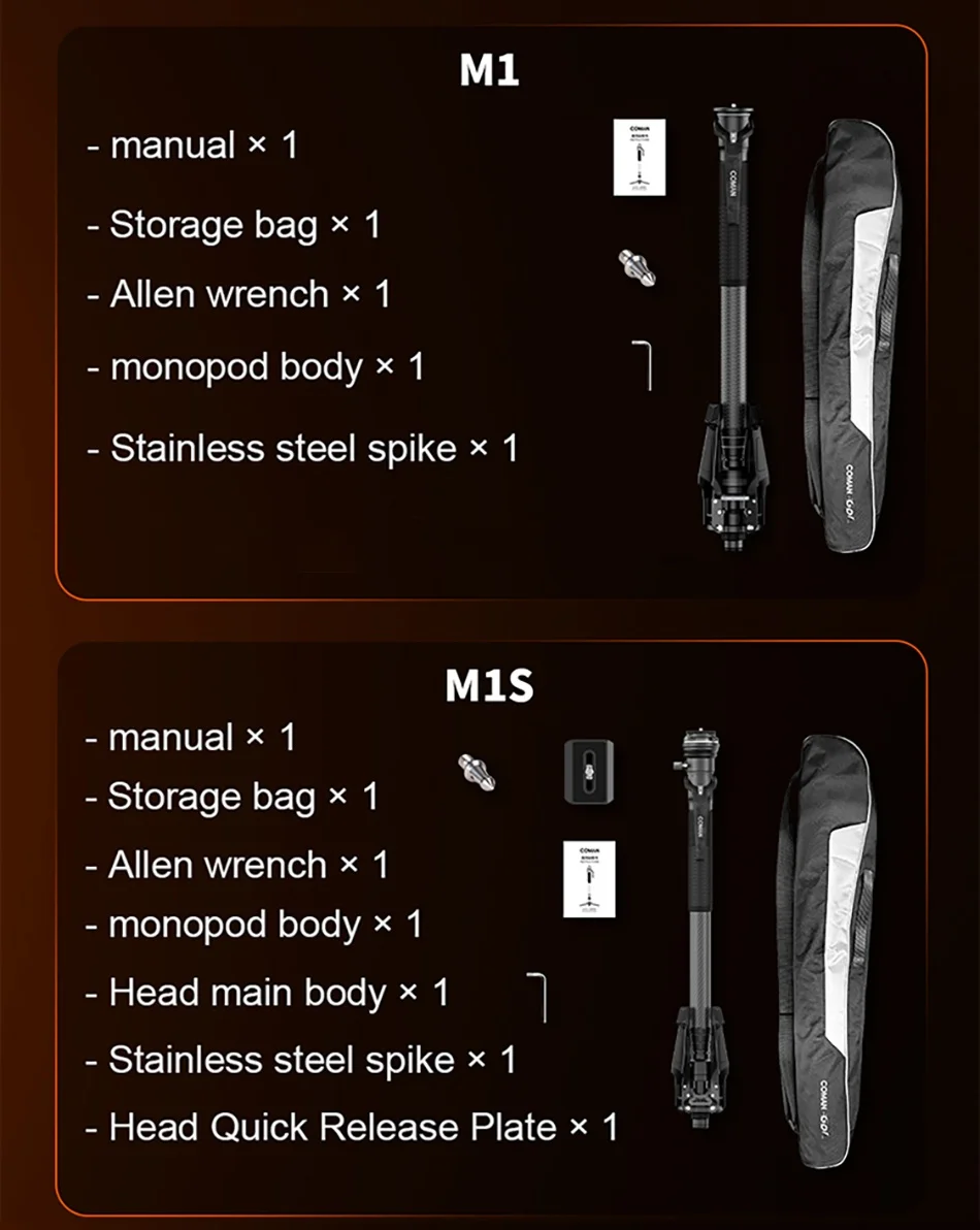COMAN M1S Carbonfaser-Einbeinstativ Leichtgewichtige Schnellwechselplatte DSLR-Kamera Reisestativ Ein-Klick-Hebesystem – Detail 19