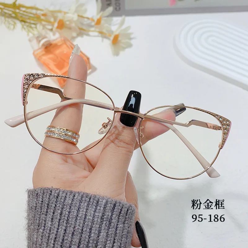 Anti Blue Light Myopia Lens 2024 New Literature and Art Vintage Inlaid Diamond Metal Eyeglass Frame Optical Frame Flat Mirror