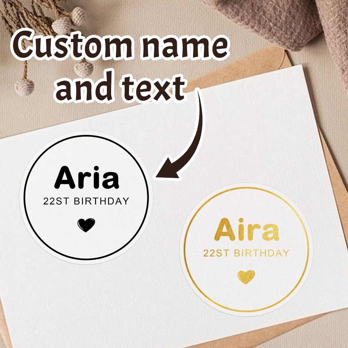 Pegatinas redondas personalizadas, pegatinas de cumpleaños personalizadas, pegatinas de etiquetas personalizadas con nombre y edad, pegatinas de boda personalizables