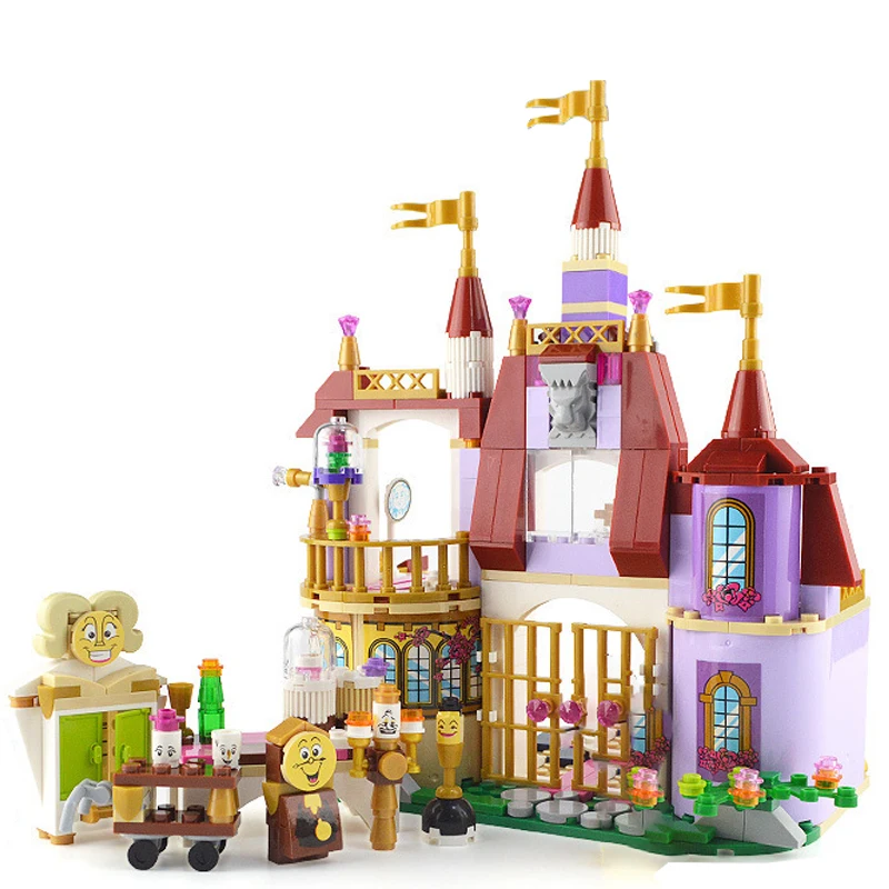 New Friends Beauty And The Beast Princess Belle\'s Enchanted Castle Building Blocks Girl Kids Model Toys