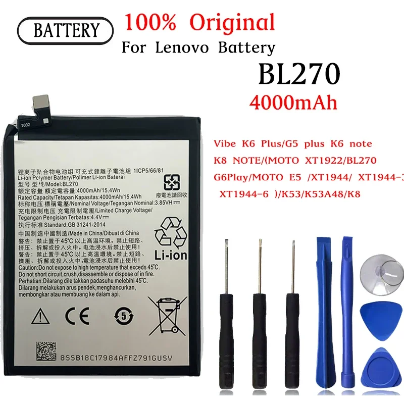 

BL270 Battery For Motorola Moto G6 Play Battery XT1922 Series Repair Part Original Capacity Mobile Phone Batteries Bateria