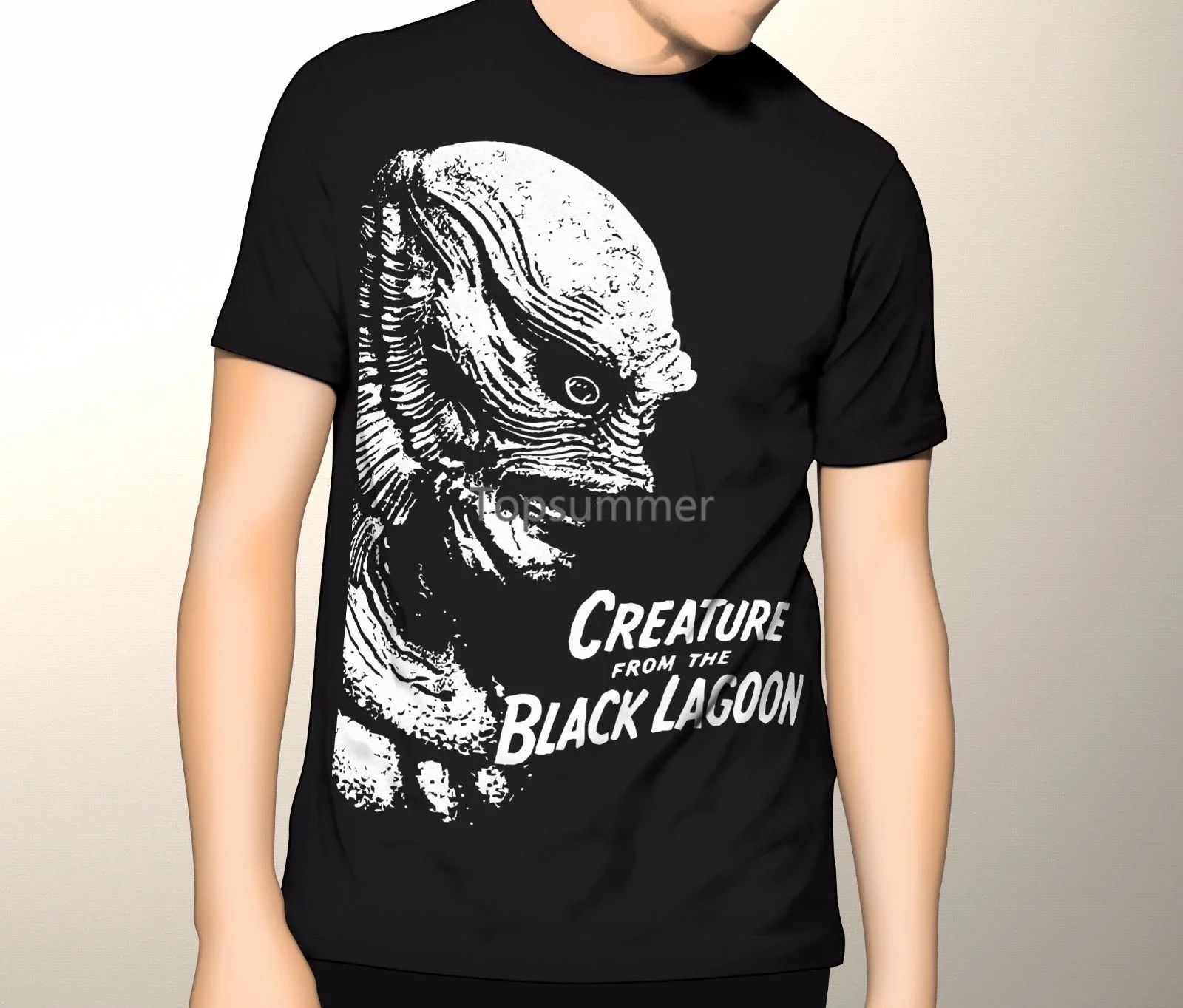 New Universal Monster Horror Green Creature From The Black Lagoon Black T Shirt Free Shipping Summer Fashion