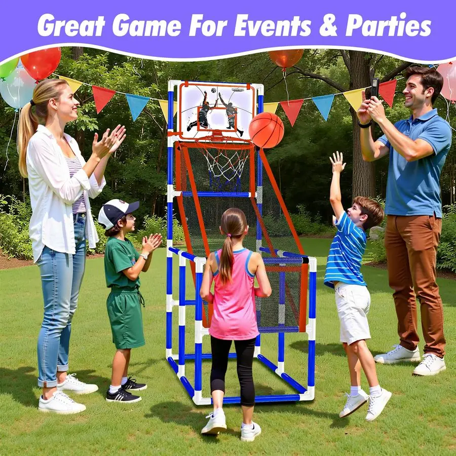 مجموعة ألعاب كرة السلة الداخلية، طوق أركيد كرة السلة بارتفاع قابل للتعديل مع مضخة 4 كرات أمبير، قاعدة طلقة واحدة للاستخدام الداخلي والخارجي
