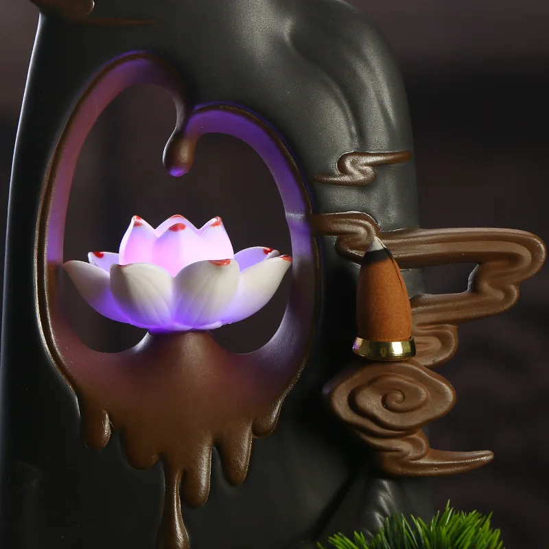 Ceramic Smoke Backflow Incense Burner Zen Intention No Phase LED Lamp Lotus Incense Burner Home Decoration Incense Burner