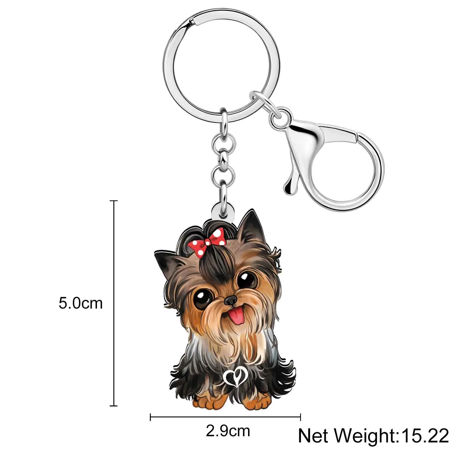 BONSNY Acrylic Cute Plush Yorkshire Dog Puppy Key Chains Doggy Pets Keychain Car Backpack Gifts Accessories For Women Kid Girls