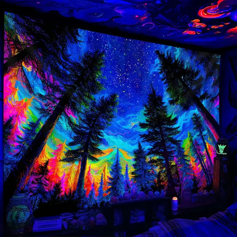 VIKAMA Neon Forest Pine Tree Tapestry Psychedelic Colorful Wall Hanging For Bedroom Dorm Aesthetic Background Home Decor