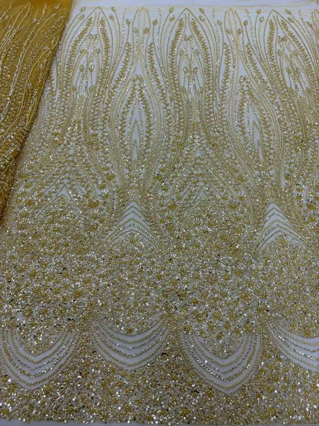 الذهب أحدث أفريقيا المطرزة تول صافي النسيج خط شكل الخرز 2025 جودة عالية فاخرة الترتر صافي الدانتيل فستان الحفلات المسائية #5