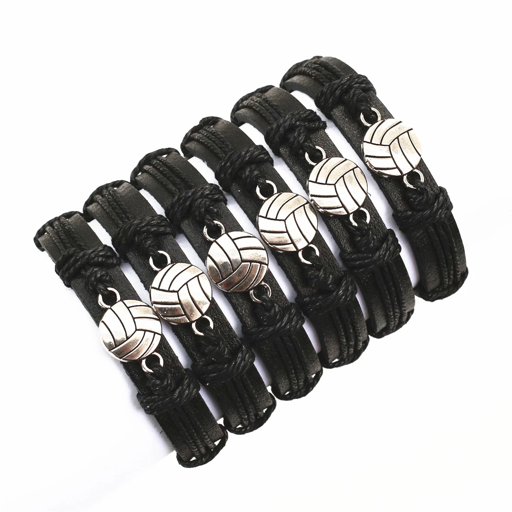 WestBull Leather Men Bracelets & Bangles Women Volleyball Football Charm Adjustable Size Homme DIY Wholesale Jewelry