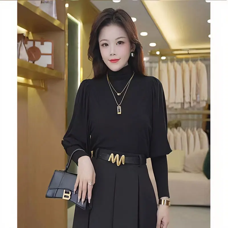 

Autumn and winter sweaters, semi high neck slim fit basic pullover, fashionable Korean long sleeved t-shirt, women's thin top