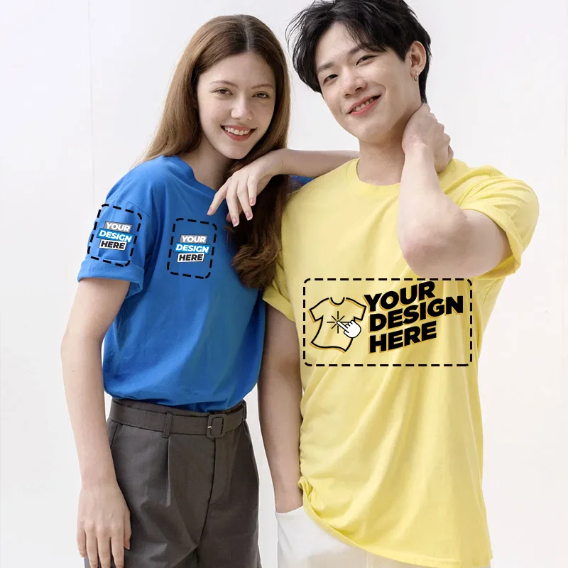 شحن Custon شعار القطن قصير الأكمام بلون س الرقبة قمم تي شيرت المحملة تخصيص طباعة التصميم الخاص بك المطبوعة للجنسين التي شيرت