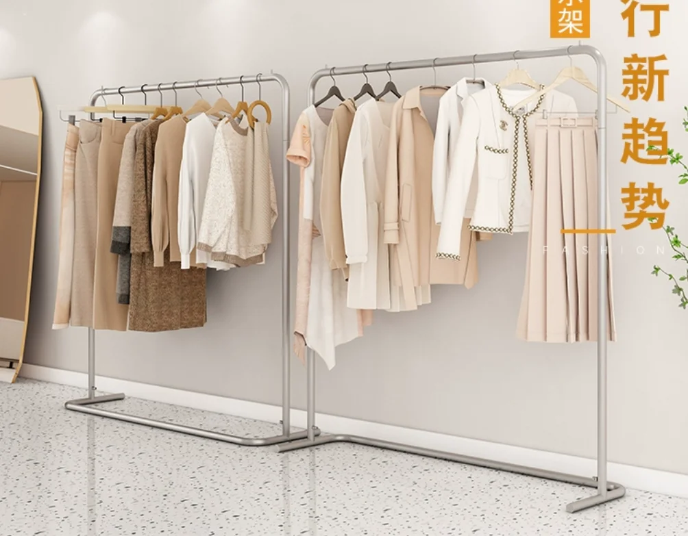 

Clothing store display rack, floor standing stainless steel silver display rack, women's clothing shelf, children's clothing han