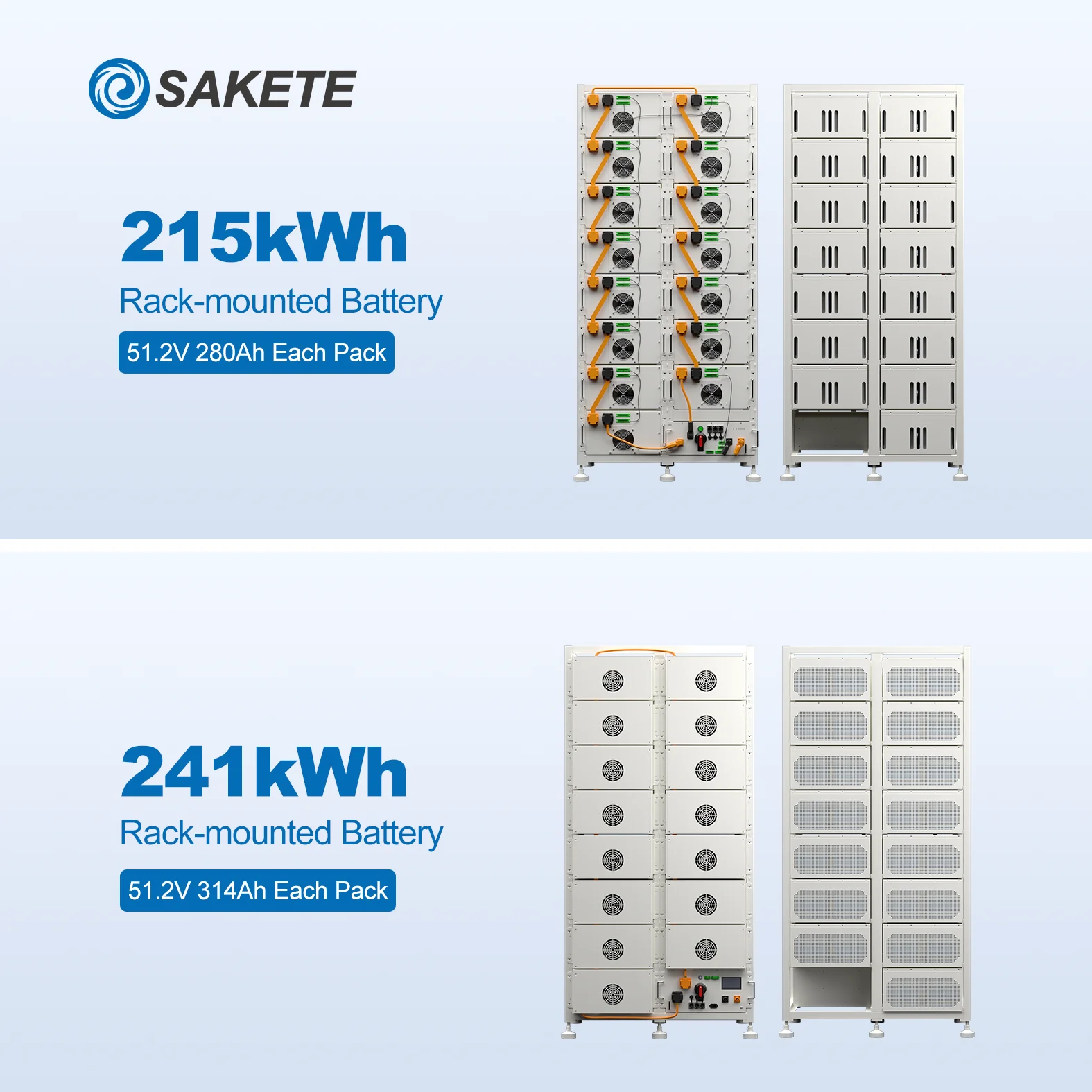 50kWh 100kWh 215kWh 241kWh 280Ah 314Ah LiFePO4 Rack-Mounted Battery Storage ESS Industrial Commercial OEM Factory Supply
