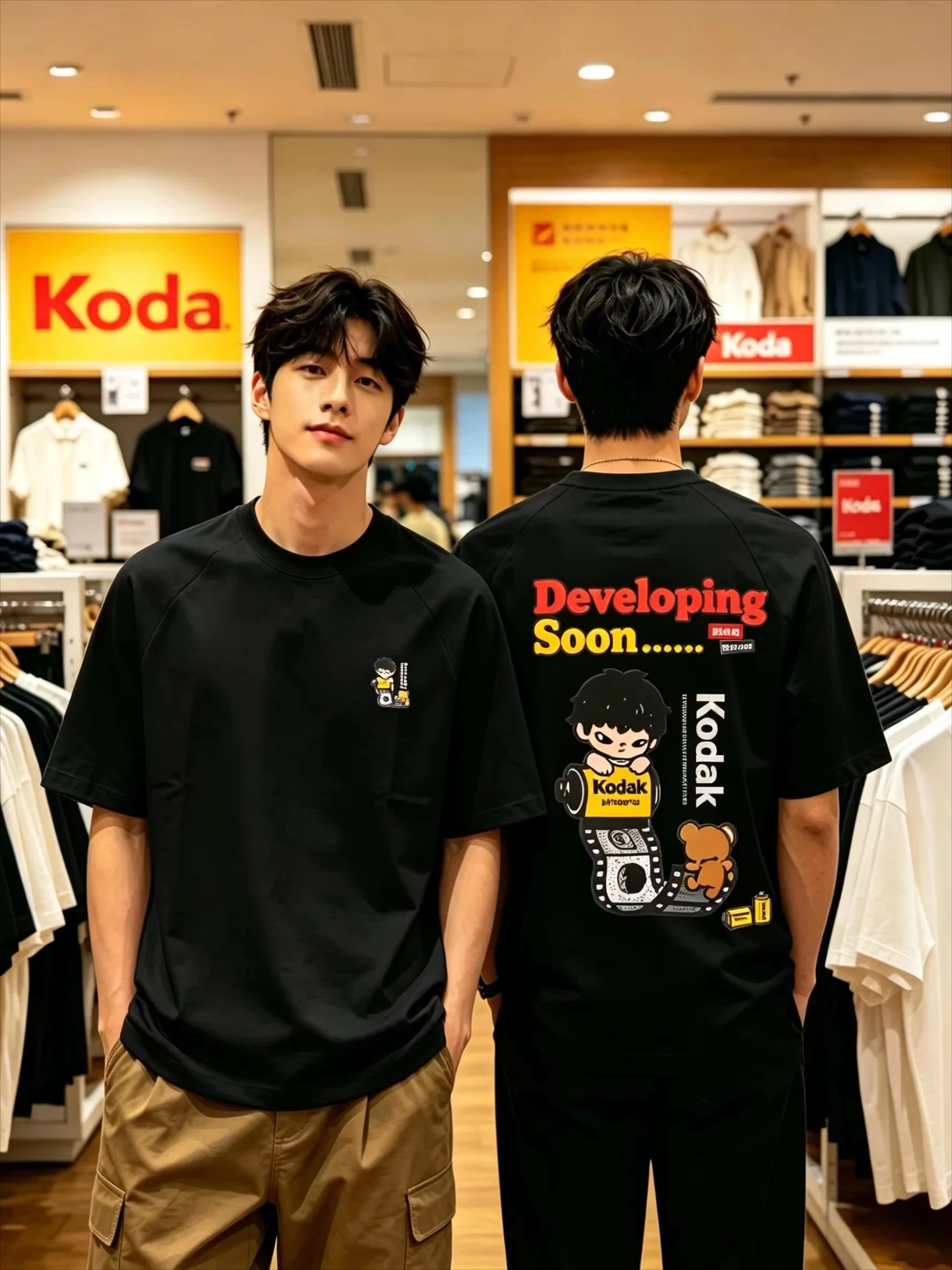 T-shirt pour homme, nouvelle collection été 2026, version coréenne Kodak, chemise imprimée, décontractée, confortable, coupe ample et style minimaliste 2