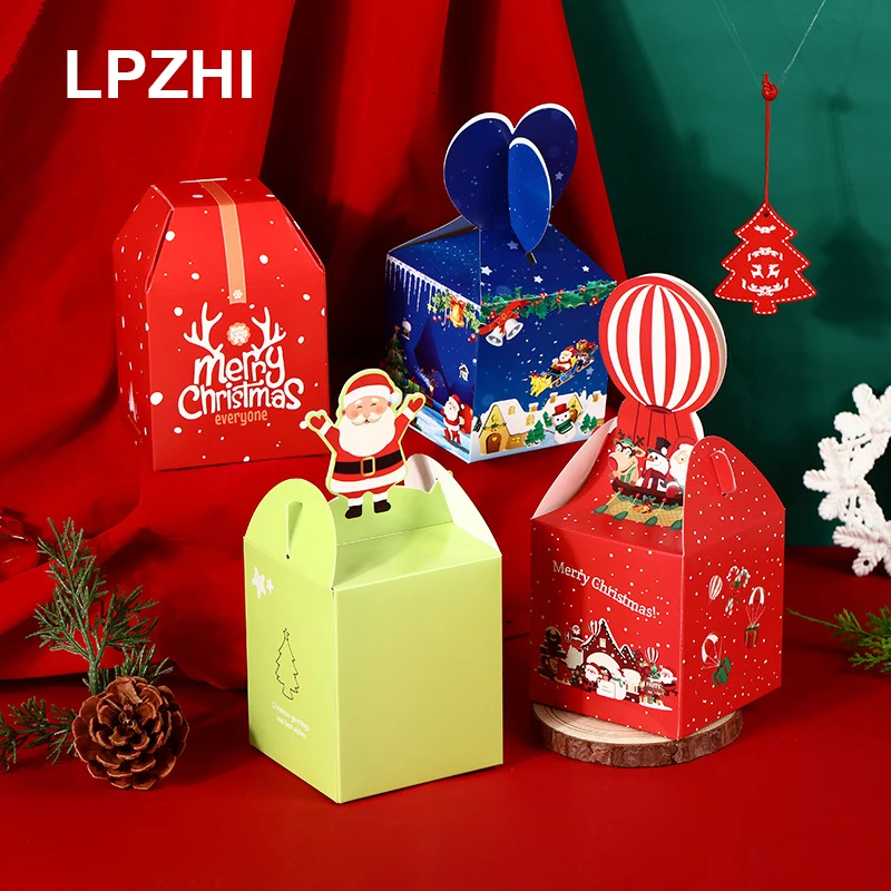 

LPZHI 10Pcs Christmas Gift Packaging Boxes Happy New Year Xmas Holiday Party Treat Candy Snack Cookies Decoration Favors