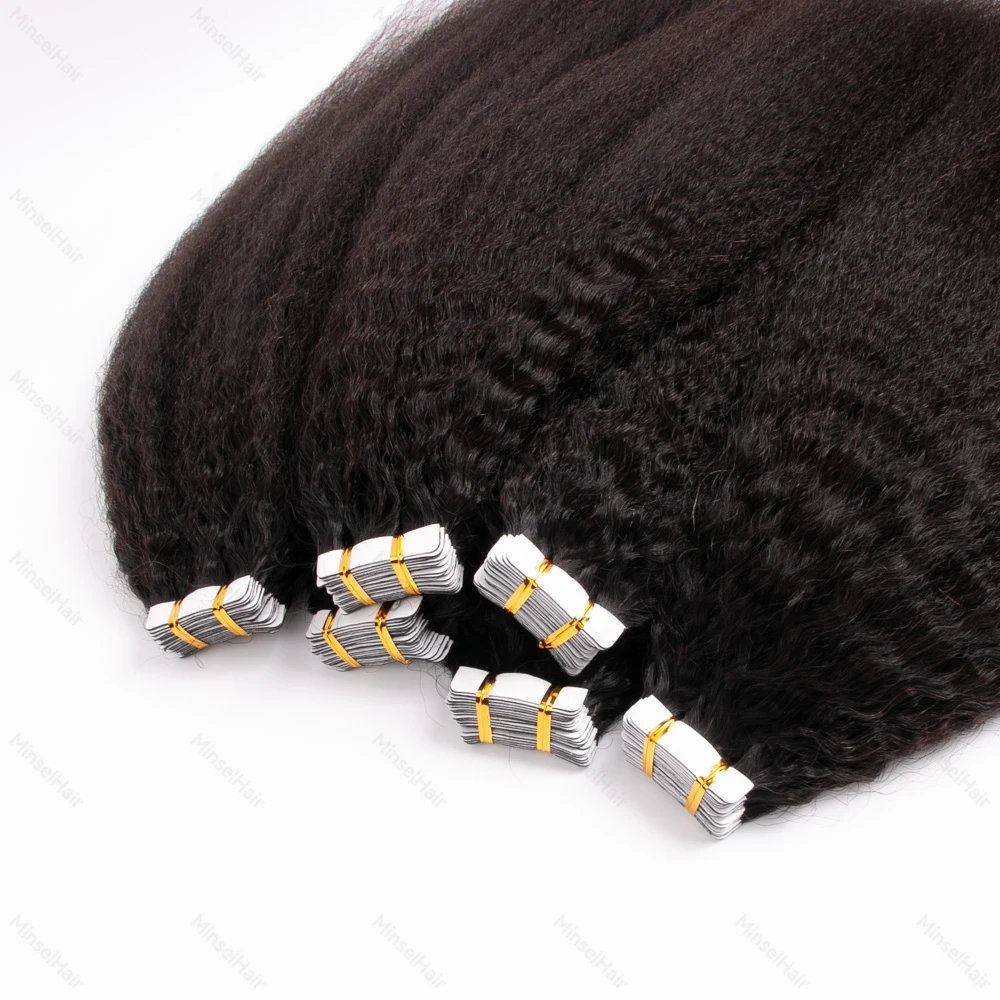 1B Kinky Straight Tape Ins 50G 12-26 pouces blanchi à # 27 Extensions de cheveux à bande Remy cheveux humains 1-6 paquets 50-300G