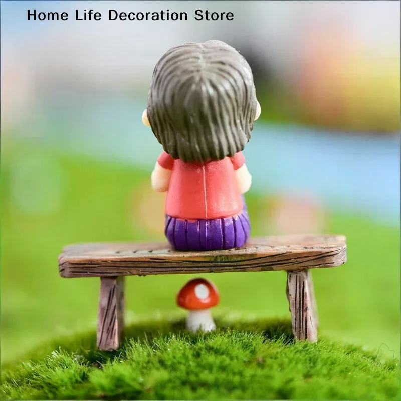 2pcs Mini Wooden Chair Stool Fairy Garden Miniatures Decor Couple Bench Action Figurine DIY Doll Houses Accesories